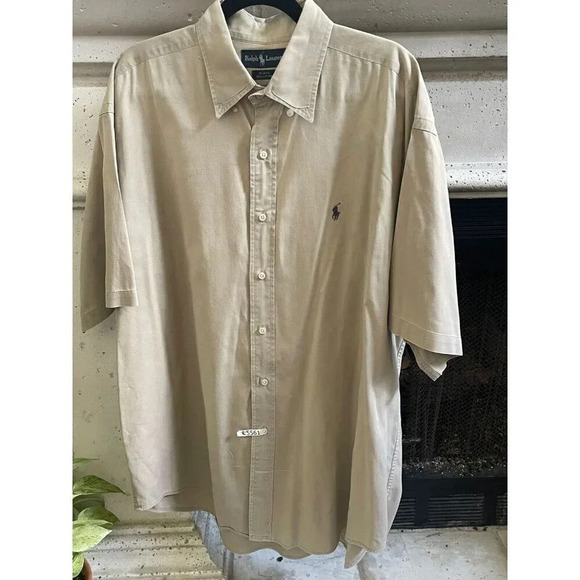 Polo Ralph Lauren Men's Polo Button Down Short Shirt XL Biege 100% Cotton fishin - Picture 1 of 7